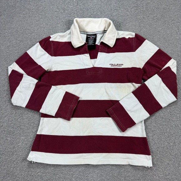 Polo Jeans Co. Ralph Lauren Tops - Polo Jeans RL Rugby Polo Shirt Women's Small Burgundy Striped Long Sleeve V-Neck